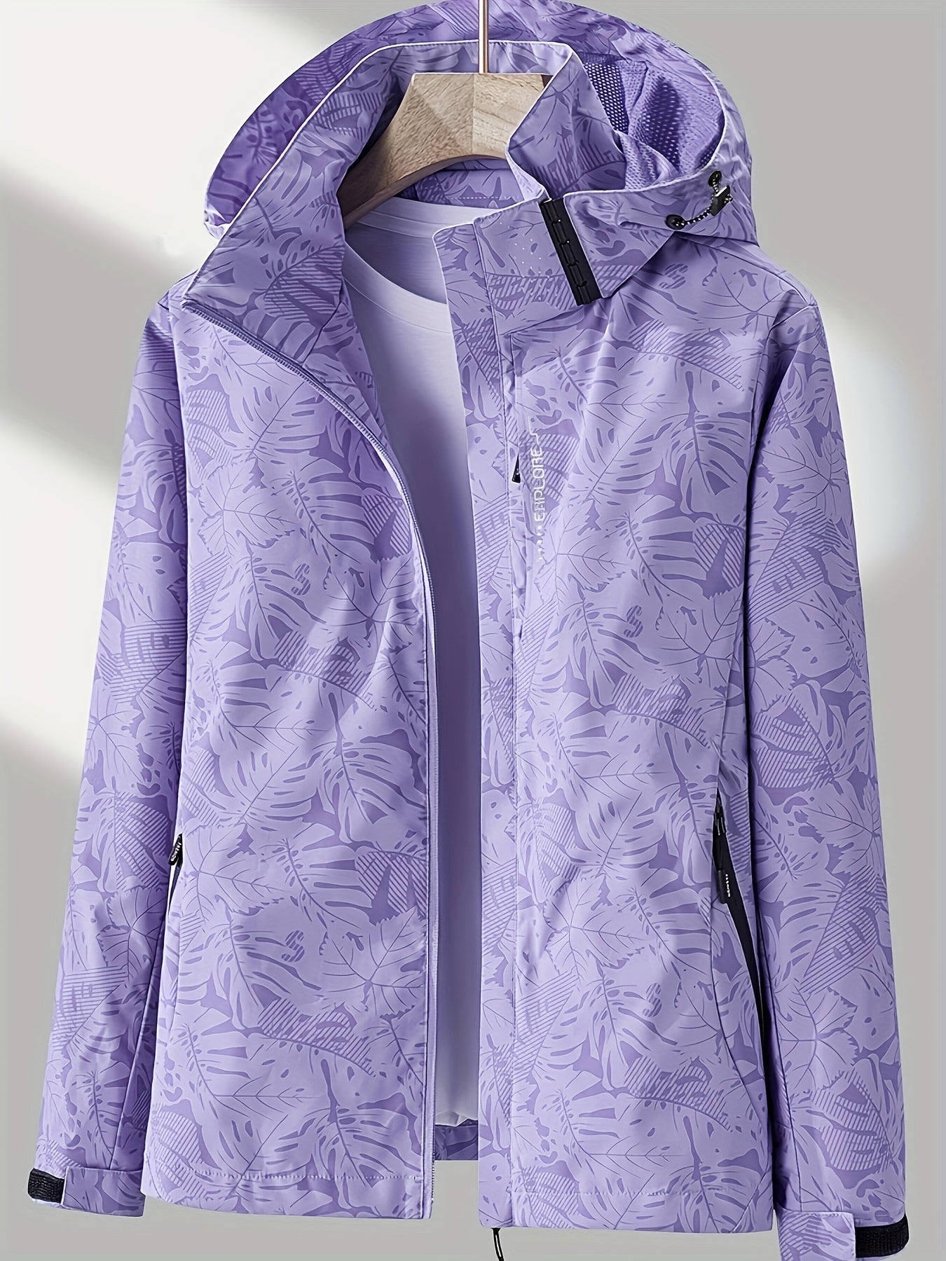 Women'S Outdoor Windbreaker Jacket | Casual Stand Collar, Non-Stretch Fabric, Random Print, Long Sleeve, Zipper Closure, Detachable Hood NovaCart