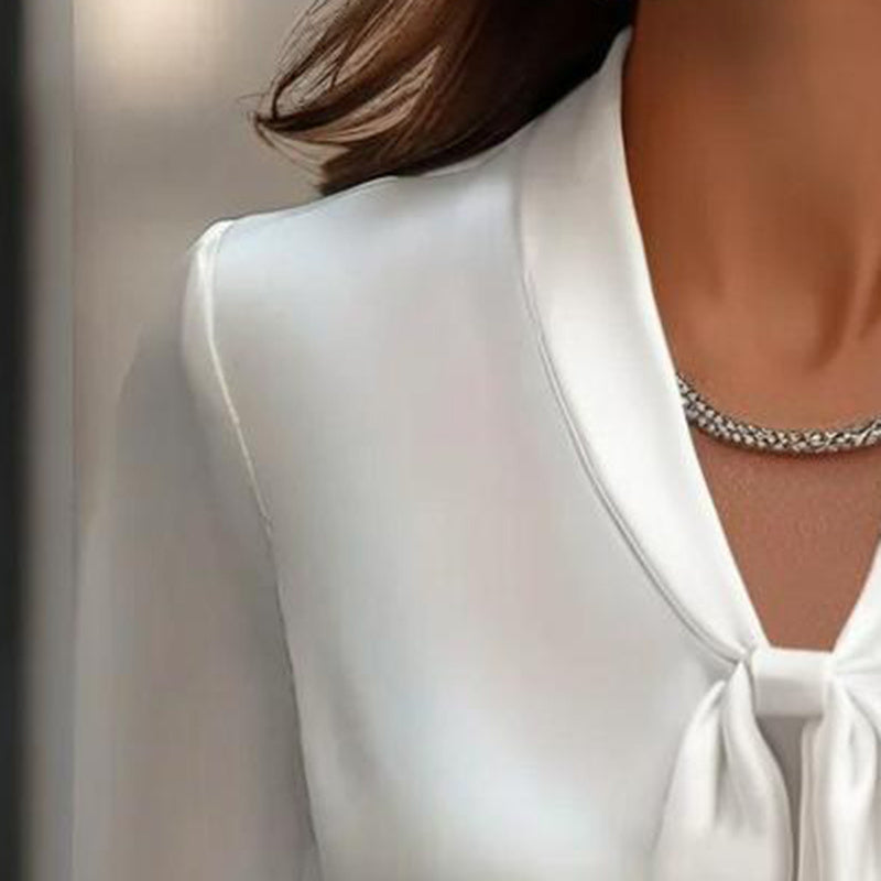 Elegant Satin Ribbon Blouse — Long Sleeve Button-Down Work Shirt FitiqueFit