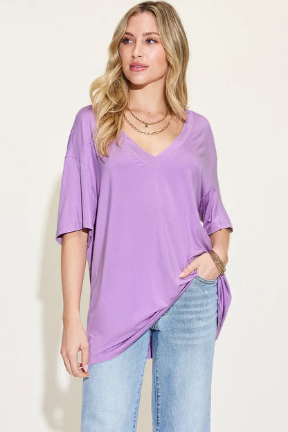 Basic Bae Full Size Bamboo V-Neck Drop Shoulder T-Shirt New Era Fashion LLc