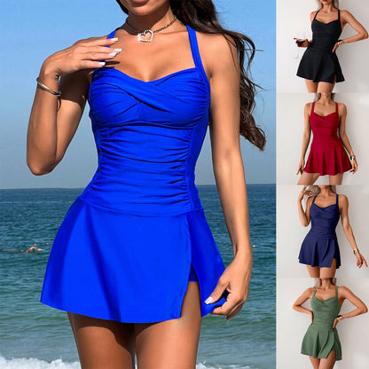 Women's One-Piece Swimsuit – Sleeveless Skirted Style Plus Size FitiqueFit