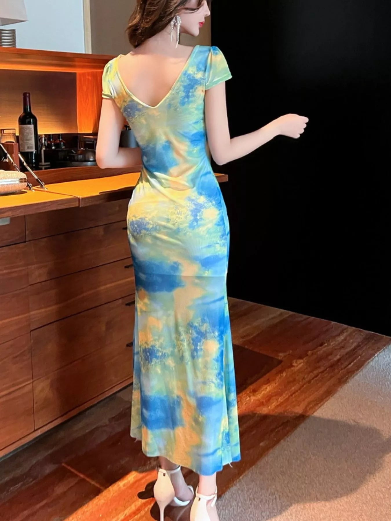 Tie-Dye Surplice Ruffle Slit Dress New Era Fashion LLc