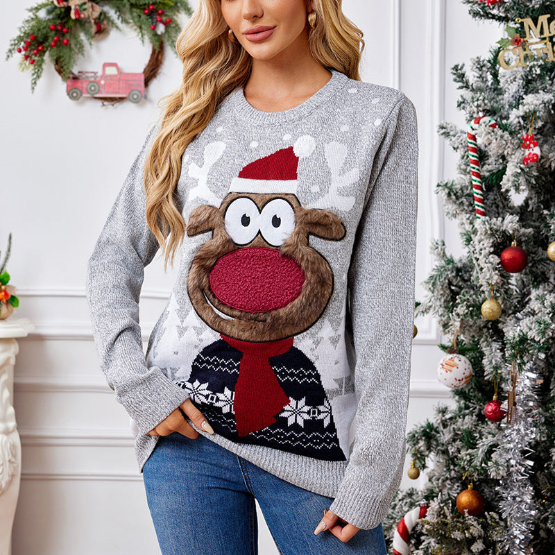 Loose Casual Parent-Child Gray Pullover Christmas Sweater FitiqueFit