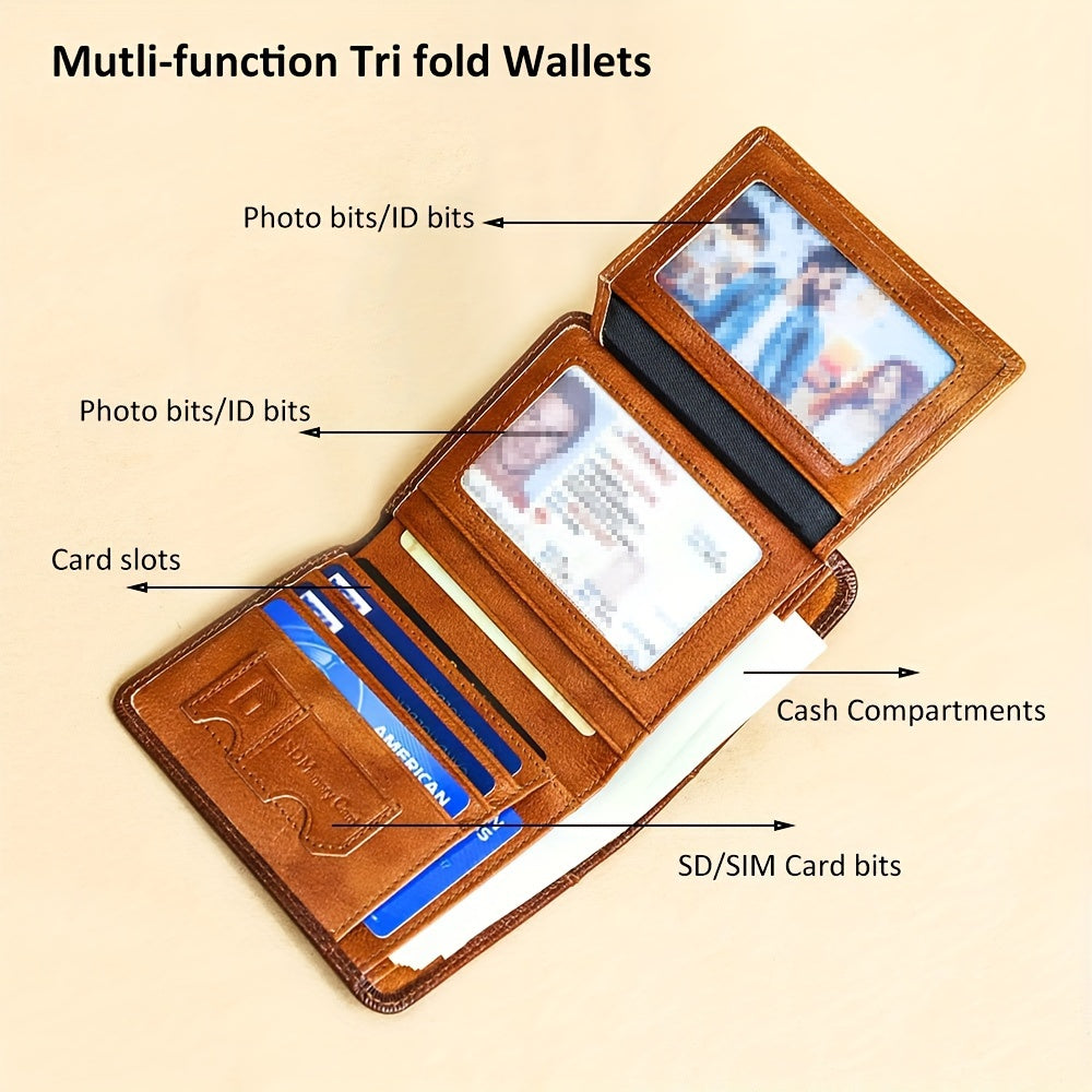 Genuine Leather Men's Wallet/Ultra-Thin Top-Grain Cowhide/Compact Multi-Function ID Credit Card Holder/RFID Blocking/Blessing Card Set/Christmas Valentine's Day Father's Day Gift NovaCart