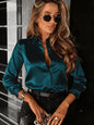 Women's Drapey Satin Lapel Shirt Long Sleeve FitiqueFit