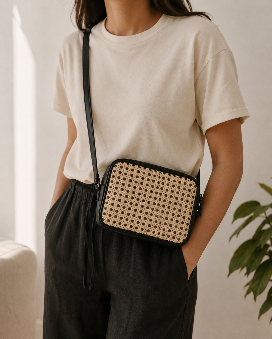 Vera Leather and Cane Belt Bag Village Thrive