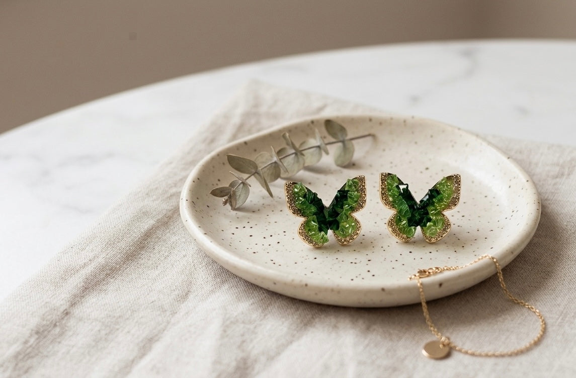 Aura Emerald Butterfly Zircon Studs – Gold Plated Tinyloverclothing