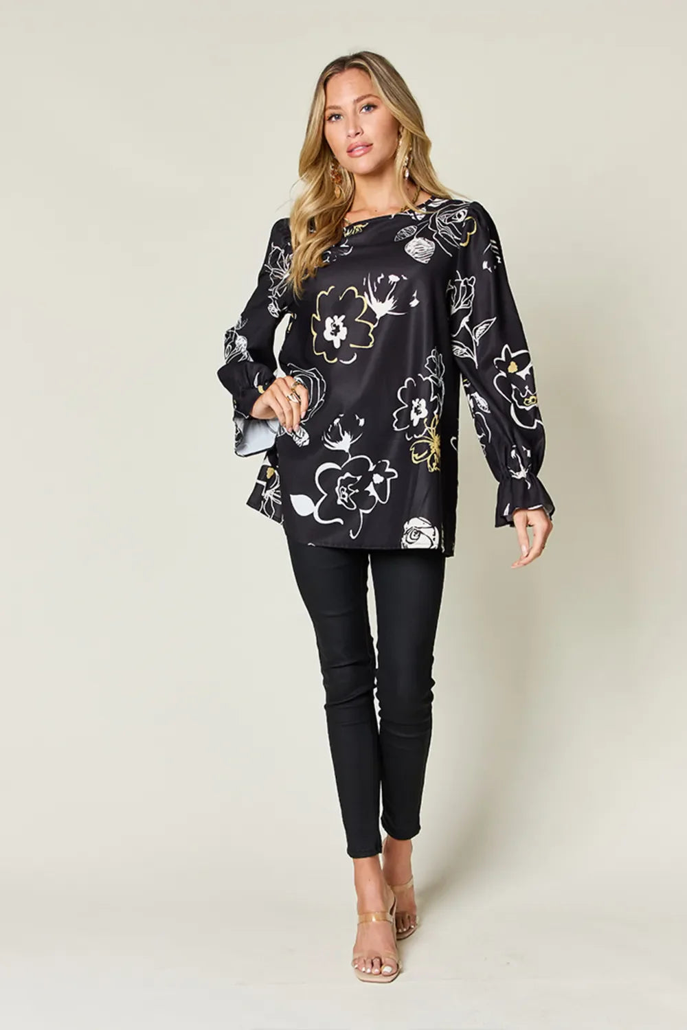Double Take Full Size Printed Flounce Sleeve Blouse New Era Fashion LLc