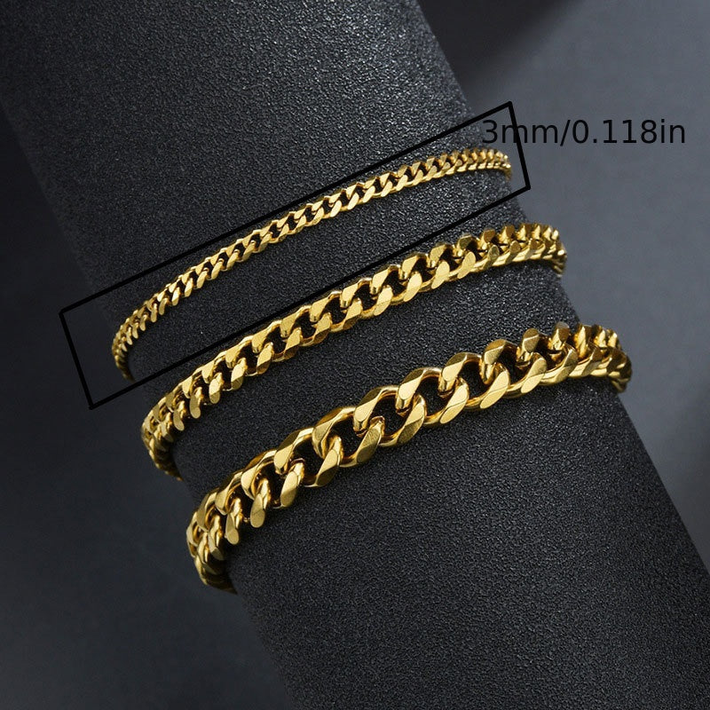 3/5/7/mm Fashion Simple Stainless Steel Cuban Chain Bracelet For Men And Women NovaCart