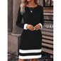 Fitted Color-Block Long-Sleeve Dress with Round Neckline FitiqueFit