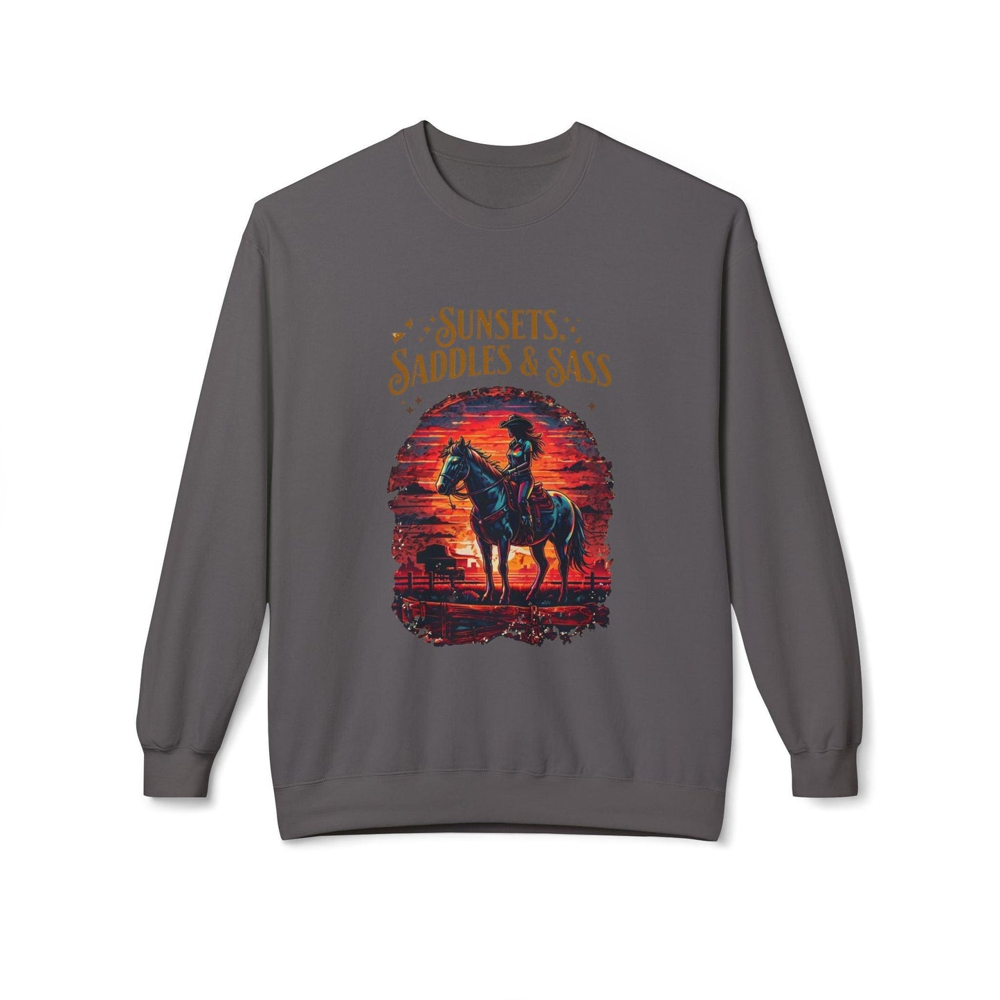 Sunsets Saddles and Sass Softstyle Fleece Crewneck Sweatshirt Country in My Heart