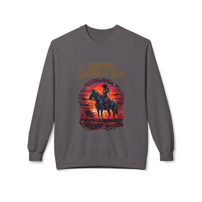 Sunsets Saddles and Sass Softstyle Fleece Crewneck Sweatshirt Country in My Heart