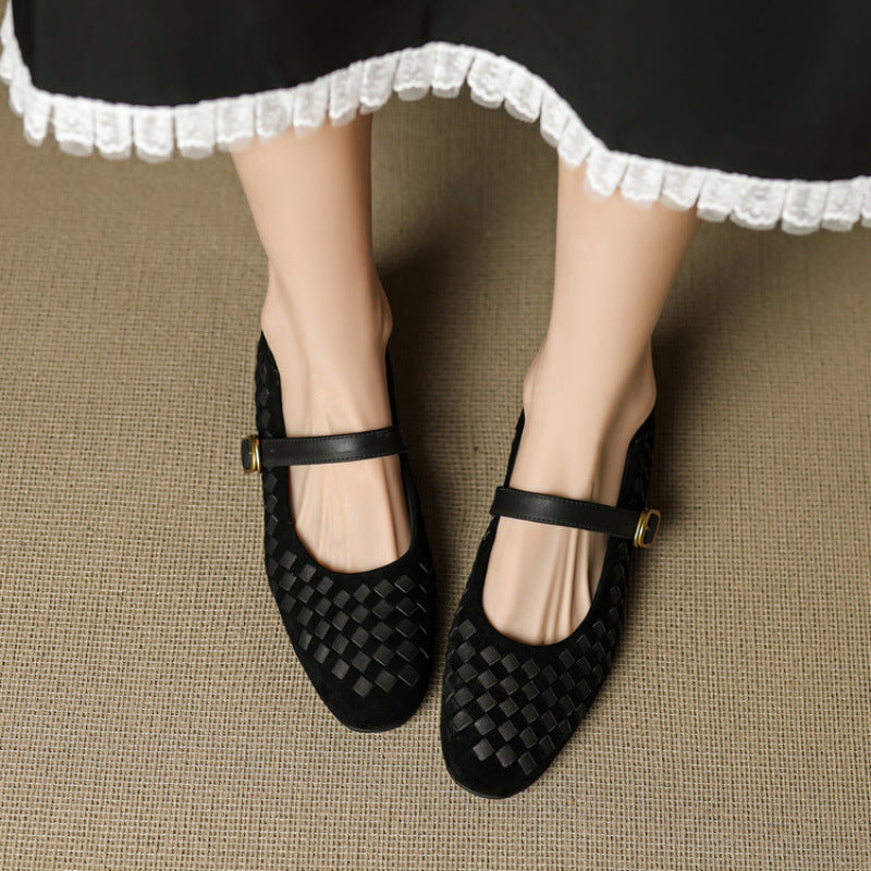 Women's Sheepskin Mary Jane Shoes – Single Strap Round Toe Flat Leather Shoes FitiqueFit