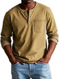 Men's V-neck Long-sleeved Pullover Top with Button Design SnagBag