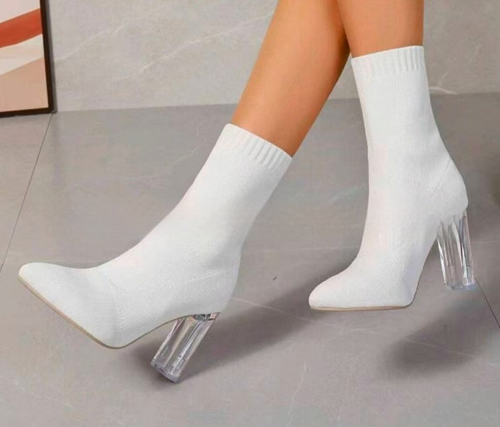 Women’s Chunky-Heeled Knitted Suede Ankle Boots FitiqueFit