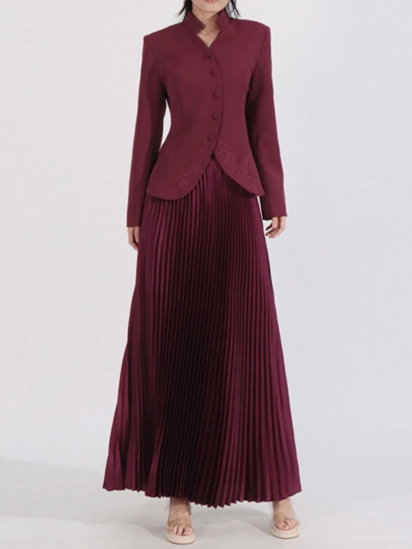 Button Up Long Sleeve Top and Pleated Skirt Set See size chart under “more details” The Fashion Celestial