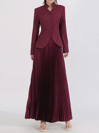 Button Up Long Sleeve Top and Pleated Skirt Set See size chart under “more details” The Fashion Celestial