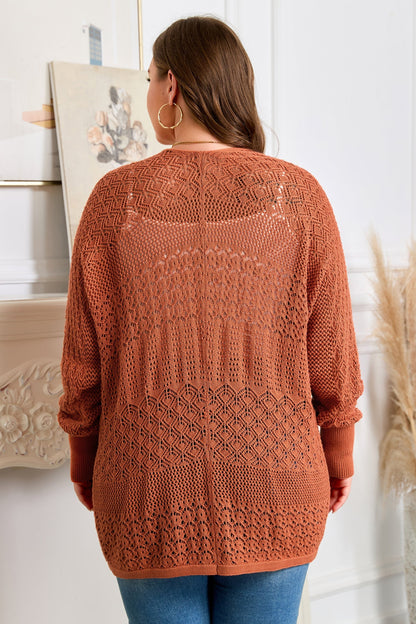 Redwood Burl Mixed Pattern Knitted Open Front Plus Cardigan Garden Naked Curves