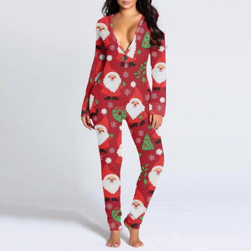Printed Button Tight Jumpsuit For Women Grayceful LLC