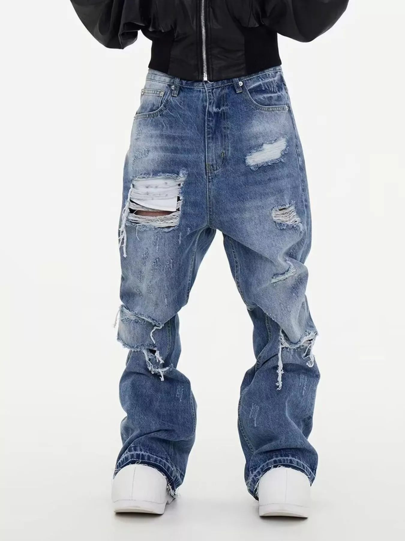 Men's Full Size Distressed Wide Leg Jeans Plus Size New Era Fashion LLc