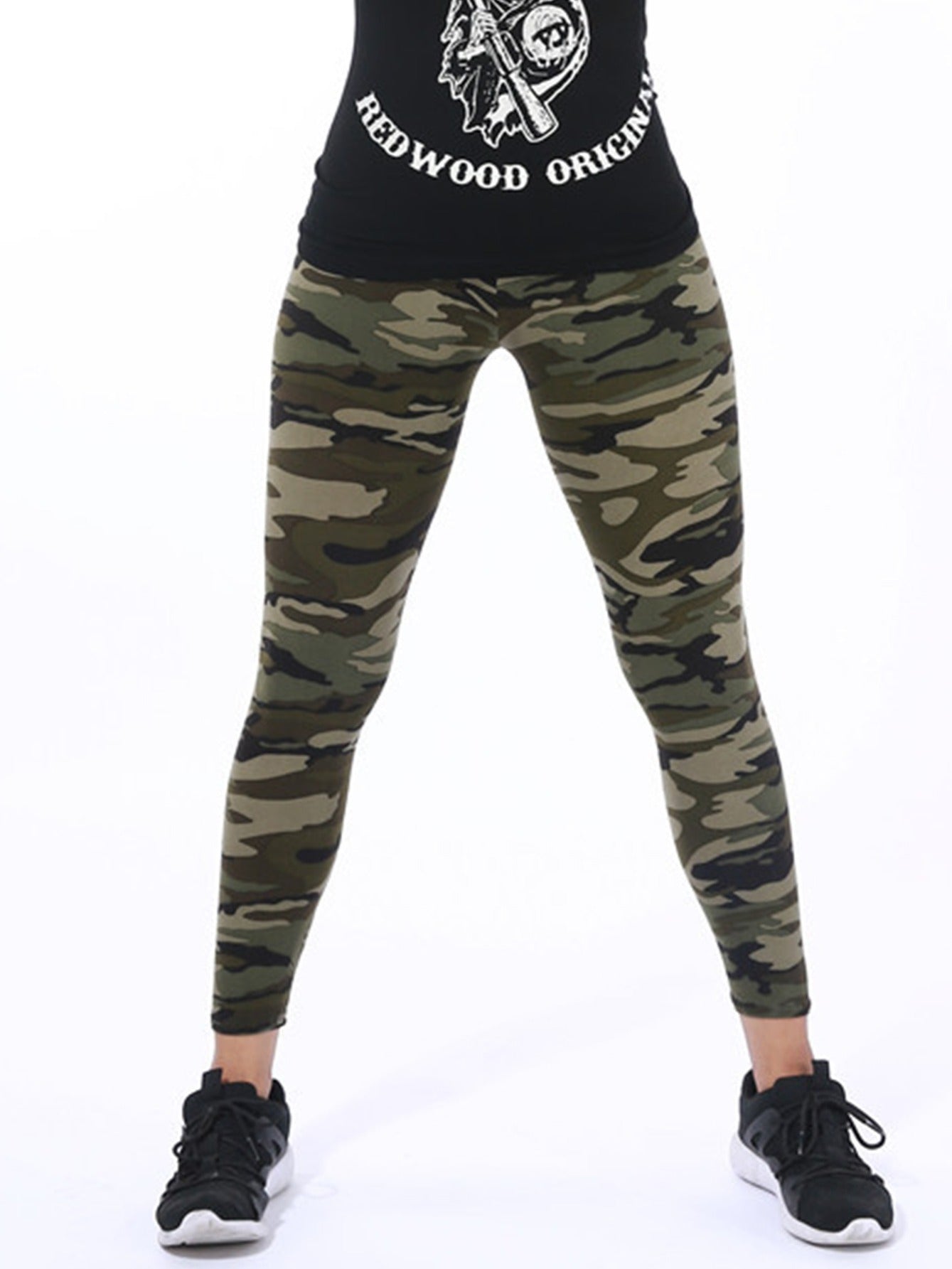 Camouflage Gray-Green Women's Casual Leggings, Cropped Length NovaCart