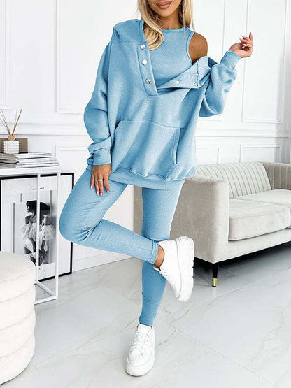 Casual Hooded Sweater Thickened Thread Fitted Vest Pants Three-piece Set See size chart under “more details” The Fashion Celestial