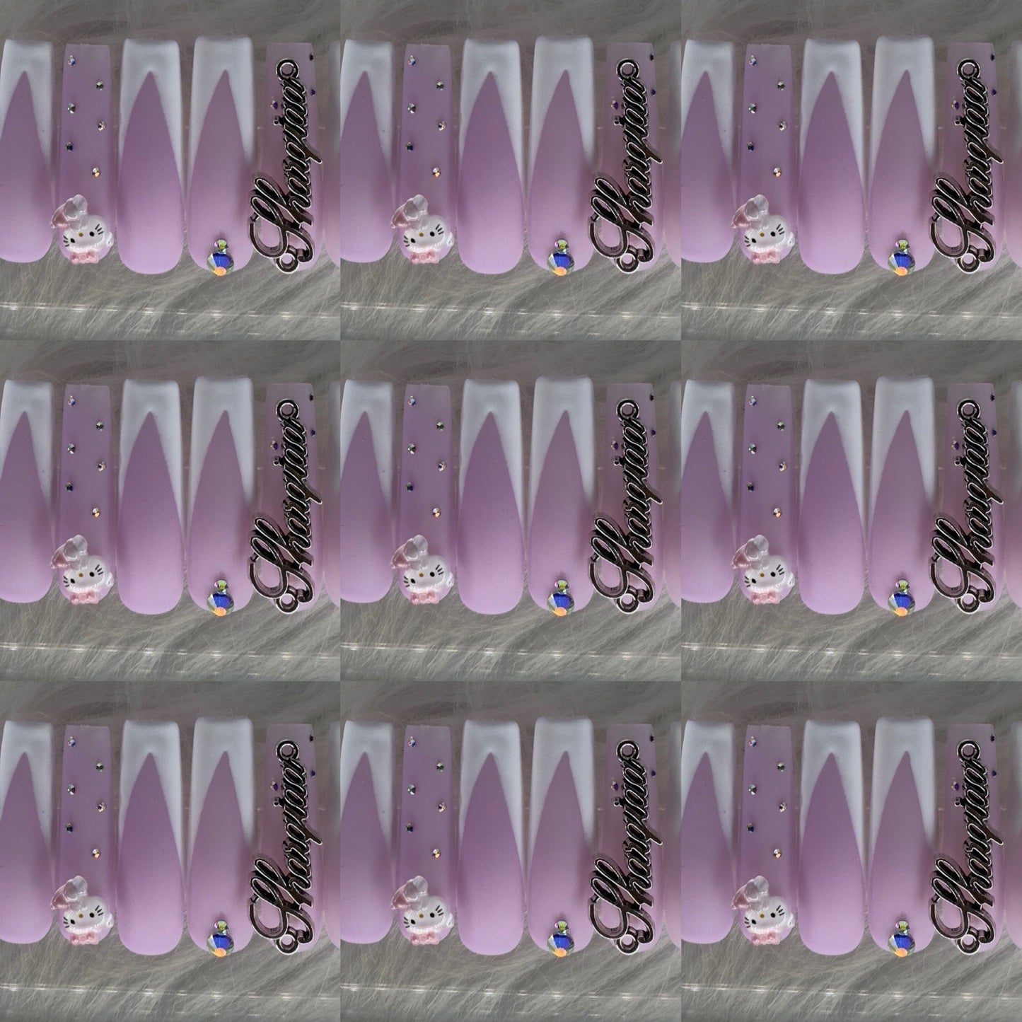 Purple and white long acrylic nails HOL stores