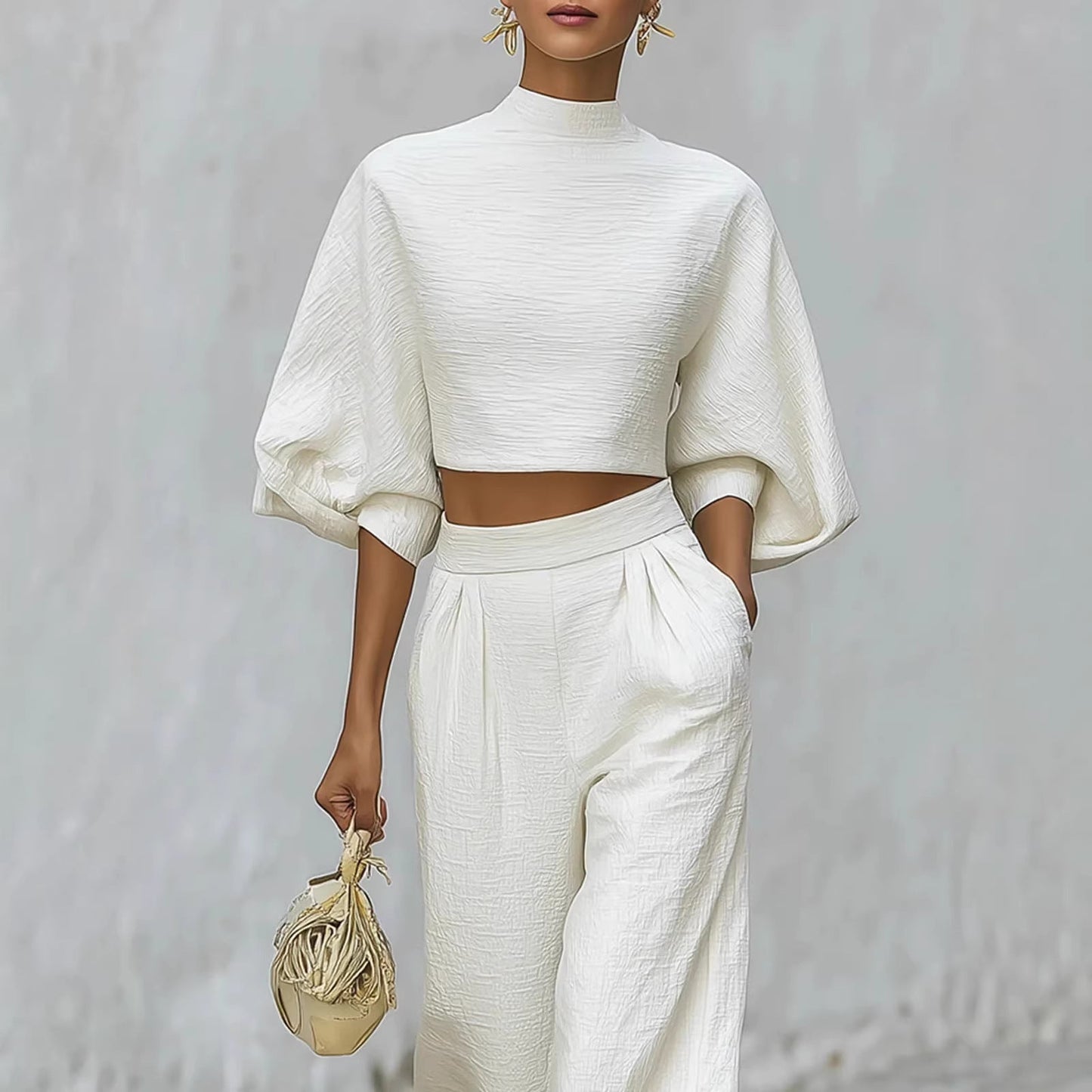 Women’s Short Top & High-Waisted Pants Set – Casual Two-Piece Outfit FitiqueFit