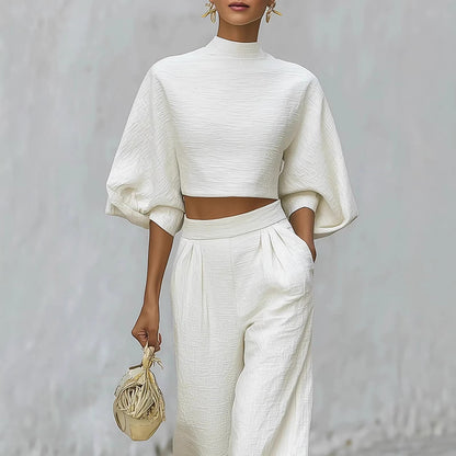 Women’s Short Top & High-Waisted Pants Set – Casual Two-Piece Outfit FitiqueFit