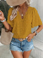 Women's V-Neck Lace-Trim Swiss Dot Short-Sleeve Top – Casual Loose Fit FitiqueFit