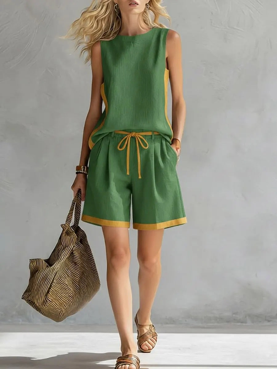 Solid Color Loose Casual Vest and Shorts Set FitiqueFit