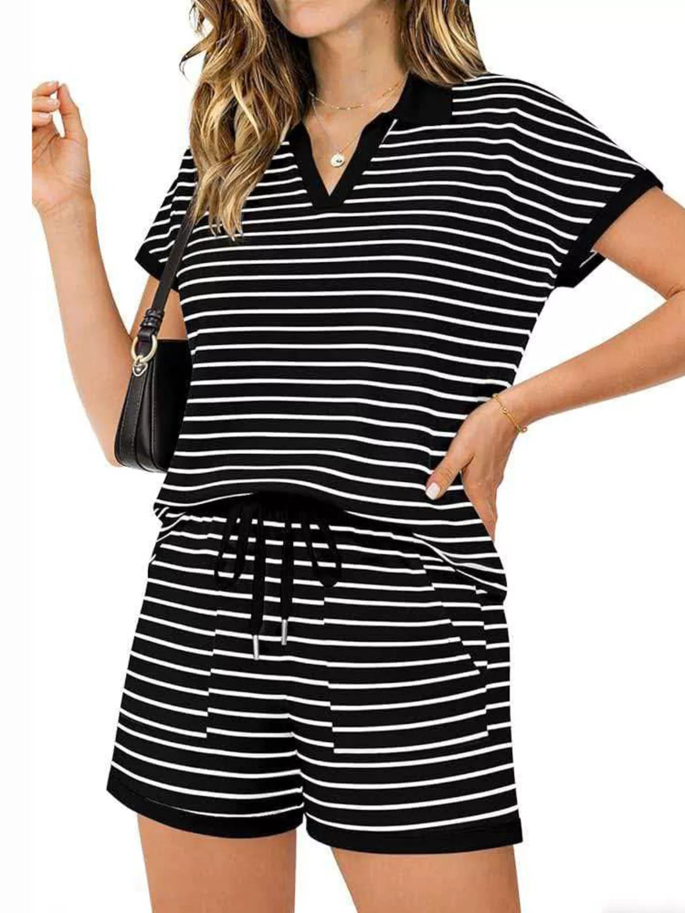 Striped Short Sleeve Polo and Shorts Set New Era Fashion LLc