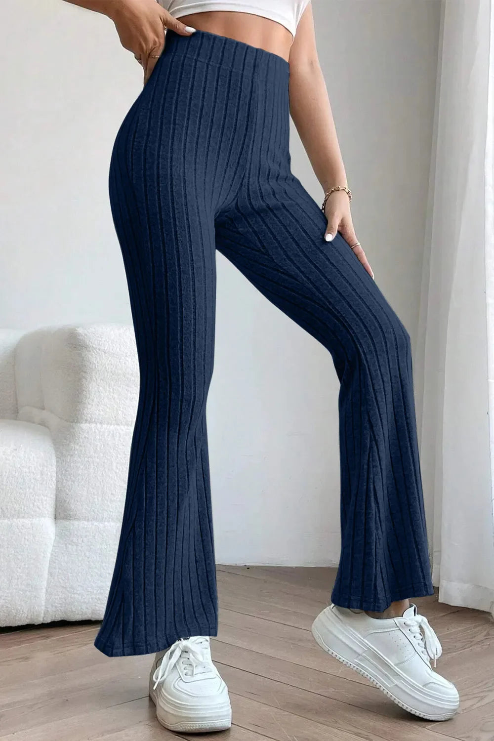 Basic Bae Full Size Ribbed High Waist Flare Pants New Era Fashion LLc