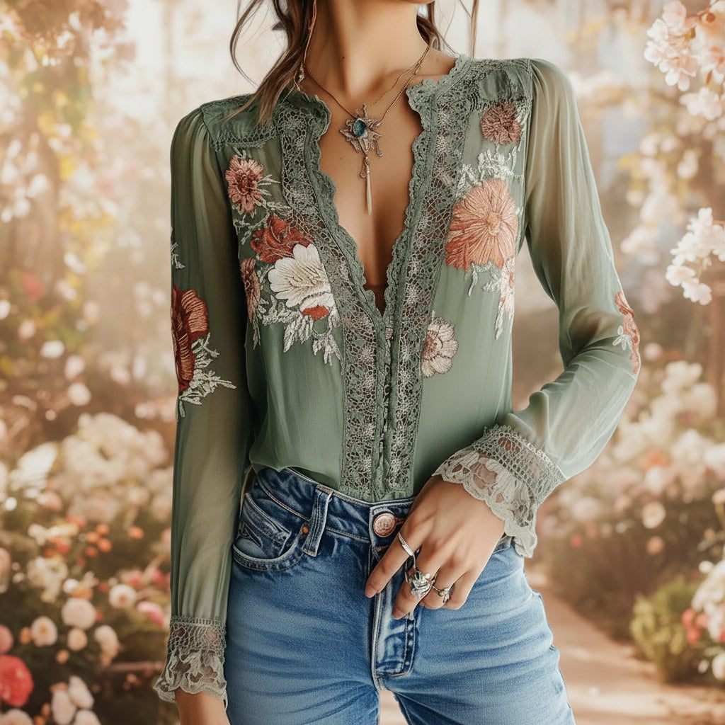 Women’s V-Neck Floral Print Blouse FitiqueFit