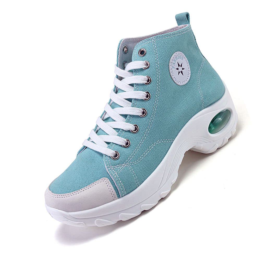 NCNDB Womens Canvas Sneakers High Top Lace up Casual Walking Shoes Air Cushion Sneakers Size 7 Blue New Era Fashion LLc