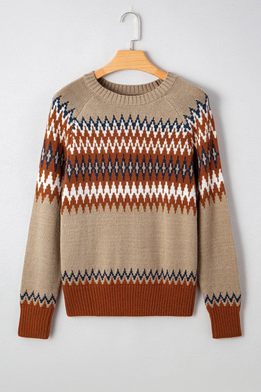 Western Aztec Geometric Colorblock Crewneck Sweate Shop Style & More | Fresh Looks, Everyday Deals & Free Shipping