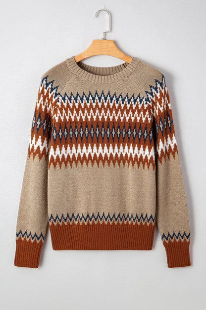 Western Aztec Geometric Colorblock Crewneck Sweate Shop Style & More | Fresh Looks, Everyday Deals & Free Shipping
