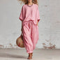 Women's Solid Color Loose Casual Set – T-Shirt & Ankle Pants FitiqueFit