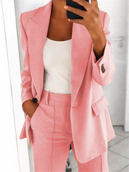 Lapel Blazer & Slim-Fit Trousers Two-Piece Suit – 10 Colors XS–5XL FitiqueFit
