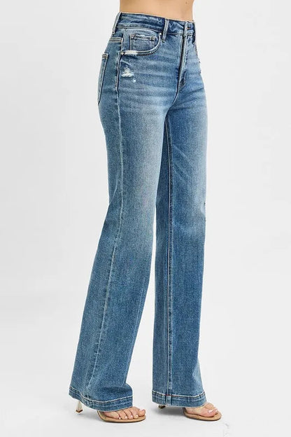 RISEN Full Size Distressed Detail Bootcut Jeans Plus Size West2East Surf