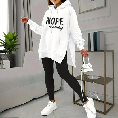 Casual 2-Piece Set Solid Color Leggings & Letter Print Hooded Sweatshirt FitiqueFit