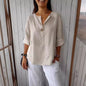 Women's V-Neck Long-Sleeve Button Top – Loose Fit Casual Blouse FitiqueFit