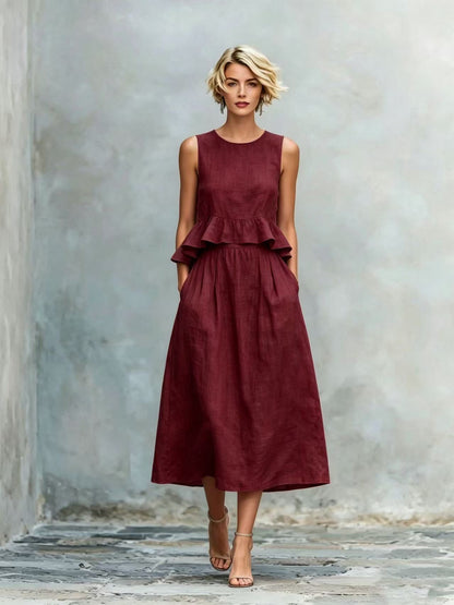 Women's Sleeveless High-Waist Ruffle Trim Maxi Dress FitiqueFit