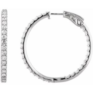 14K White 3 CTW Natural Diamond Inside-Outside 34.5 mm Hinged Hoop Earrings Ethereal Legacy Boutiques