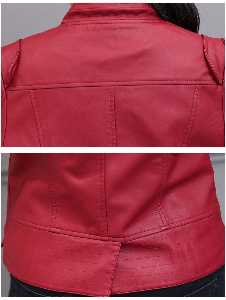 Korean-Style Slim Fit Motorcycle Leather Coat — Stand-Up Collar FitiqueFit