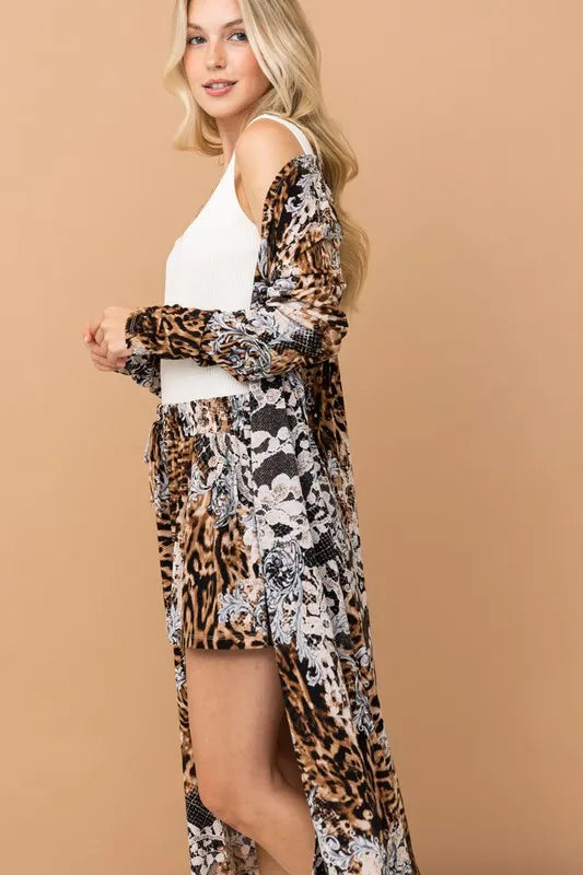And The Why Animal Print Kimono and Shorts Set New Era Fashion LLc