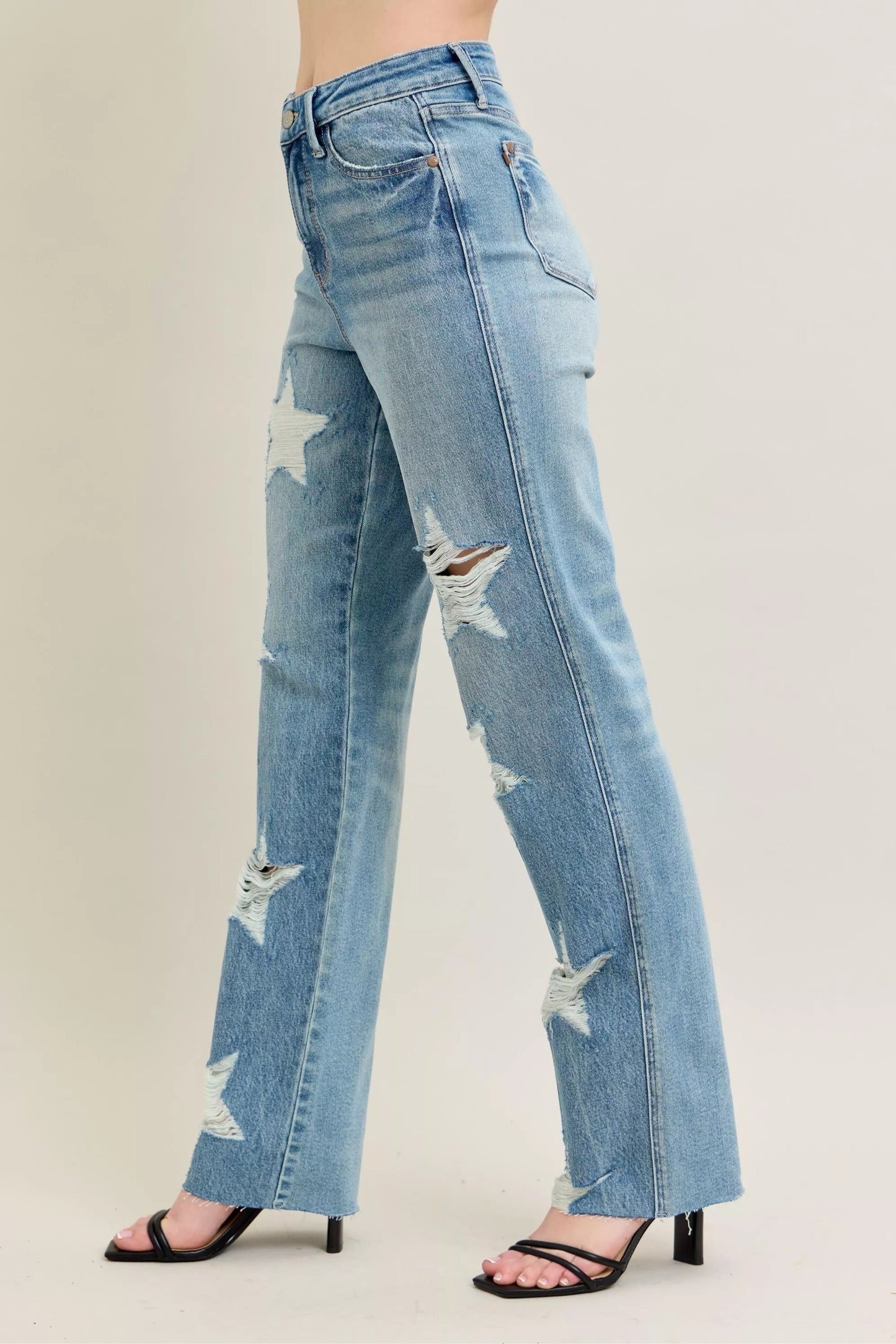 Judy Blue Full Size High Waist  Rigid Magic Star Shaped Destroy 90's Straight Jeans Plus Size Garden Naked Curves