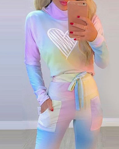 Women's Tie-dye Printed Love Casual Long-sleeved Top See size chart under “more details” The Fashion Celestial