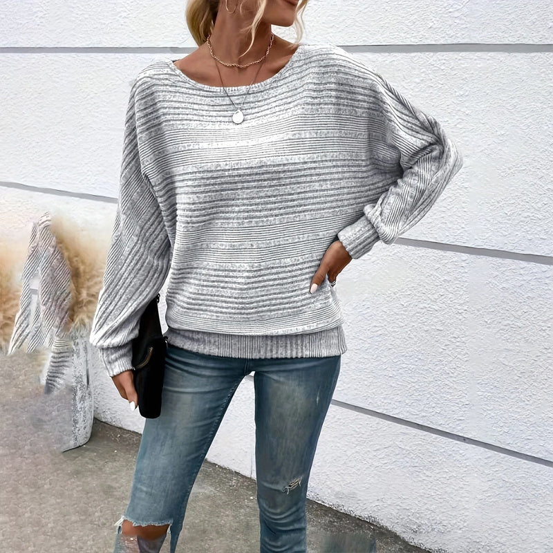 Women’s Textured Round-Neck Long-Sleeve Pullover FitiqueFit