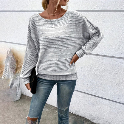 Women’s Textured Round-Neck Long-Sleeve Pullover FitiqueFit