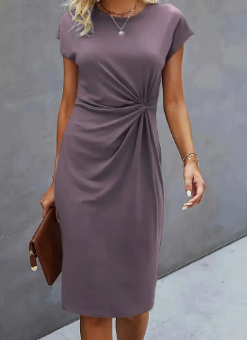 Front Knot Bodycon Midi Dress – Round Neck Sleeveless Tie Dress FitiqueFit